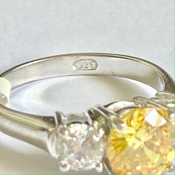 Sterling Silver Yellow Cubic Zirconia Ring Cocktail Size 9 10 Round Cut 925 - Picture 11 of 13
